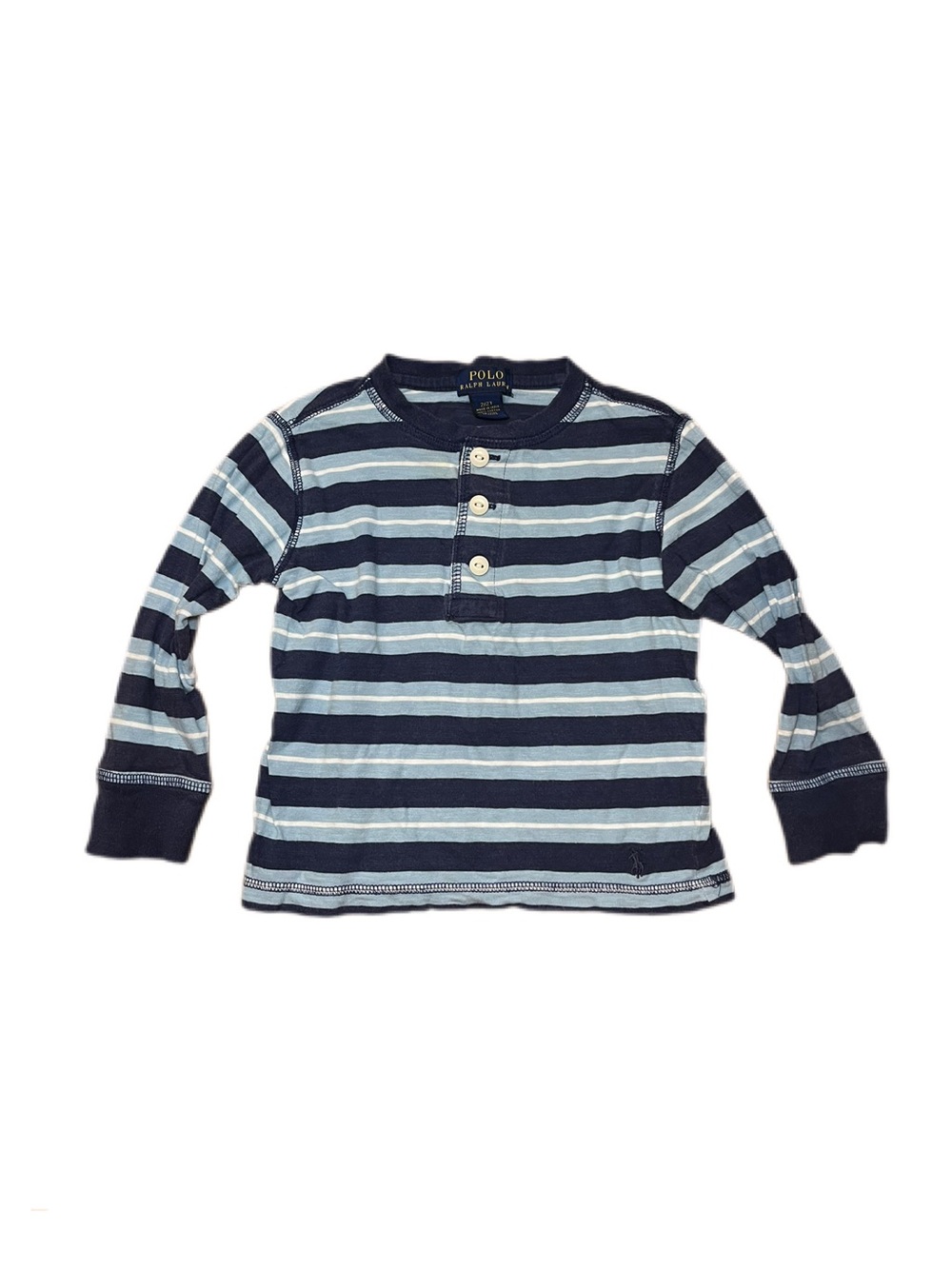 Polo Ralph Lauren 2t Blue White and Navy Striped Henley Long Sleeve Top